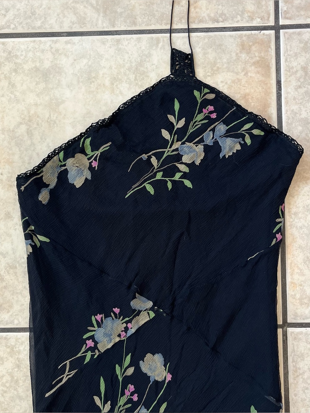 Max Studio | vintage black silk floral halter dress
